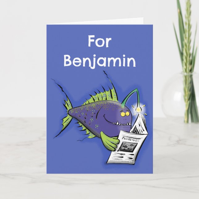 Funny angler fish cartoon personalized card (Front)