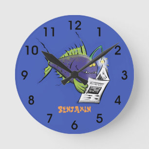 Funny angler fish cartoon round clock