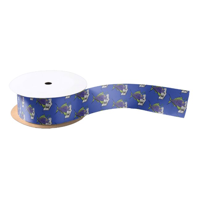 Funny angler fish cartoon satin ribbon (Spool)