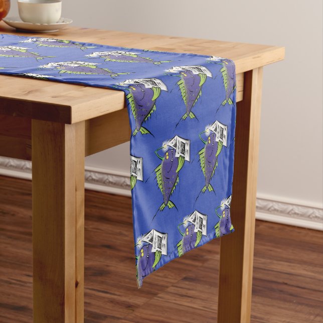 Funny angler fish cartoon short table runner (In Situ)