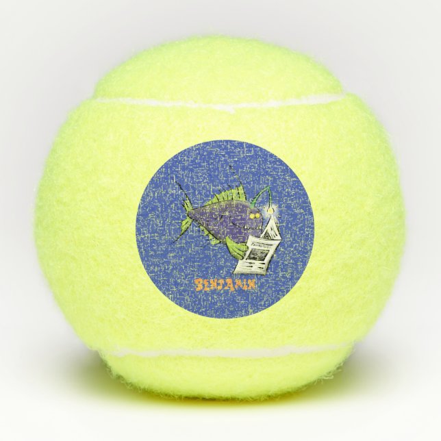 Funny angler fish cartoon tennis balls (Front)