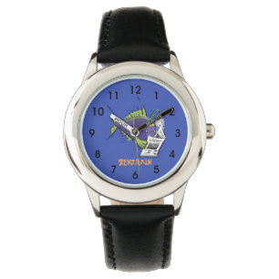 Funny angler fish cartoon watch
