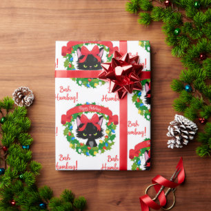 Funny Angry Black Cat "Bah Humbug" Wrapping Paper