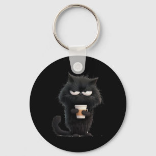 Funny Angry Black Cat Tee Cute Coffee Lover Men Wo Key Ring