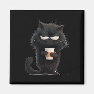 Funny Angry Black Cat Tee Cute Coffee Lover Men Wo Magnet