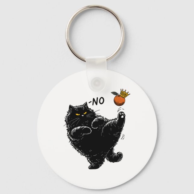 Funny Angry Black Cat That's No Kings In America K Key Ring (Front)