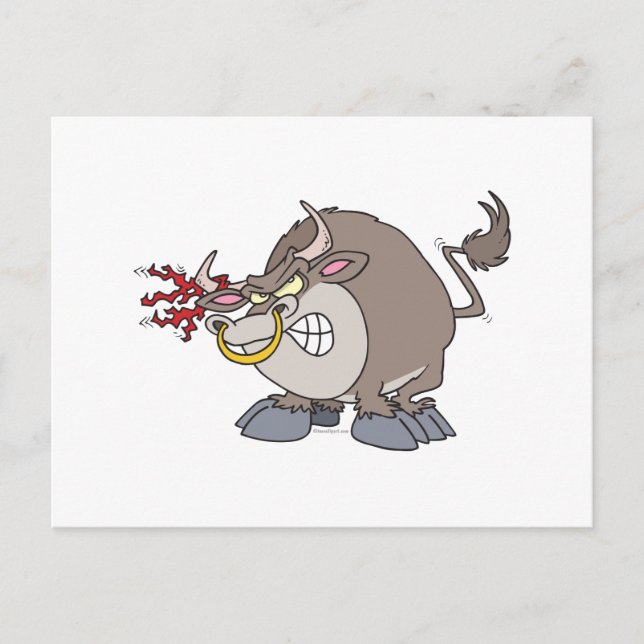 funny angry bull cartoon character postcard (Front)
