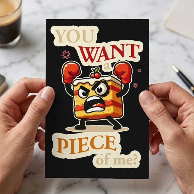 Funny Angry Cake Slice Ready to Fight Cartoon Postcard (Funny Angry Cake Slice Ready to Fight Cartoon. Postcard)