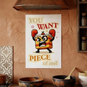Funny Angry Cake Slice Ready to Fight Cartoon Poster