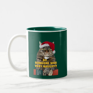 Funny angry cat Christmas  Two-Tone Coffee Mug