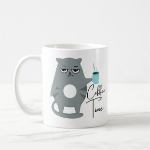 Funny Angry Cat   Coffee Time Typography  Mug