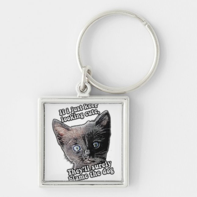 Funny angry cat meme for cat owners and lovers key ring (Front)