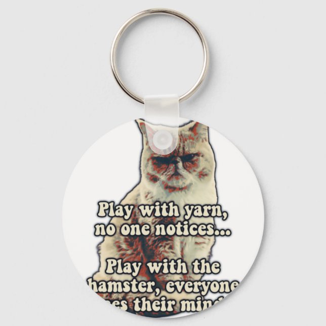 Funny angry cat meme for kitty persons &cat lovers key ring (Front)