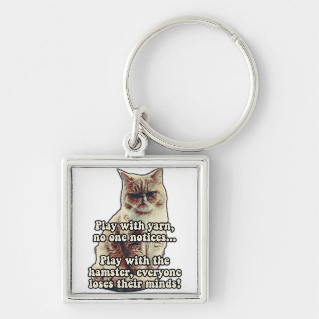 Funny angry cat meme for kitty persons &cat lovers key ring (Front)