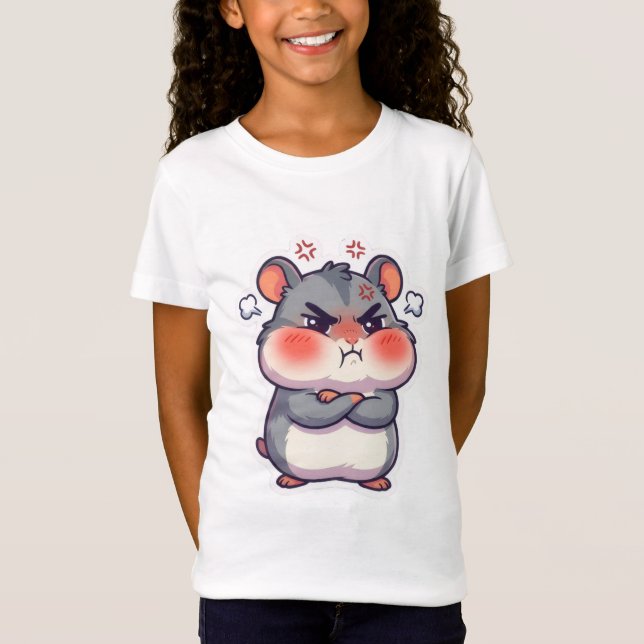 Funny Angry Chibi Hamster Grumpy Meme Kids Graphic T-Shirt (Front)