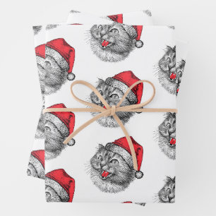 Funny Angry Christmas Santa Hat Cat Wrapping Paper Sheet