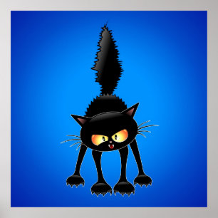 Funny Angry & Fierce Black Cat Cartoon Poster