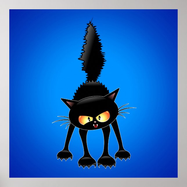 Funny Angry & Fierce Black Cat Cartoon Poster (Front)