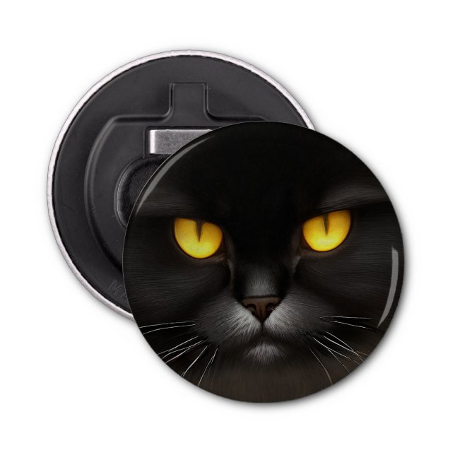 Funny Angry Fluffy Black Persian Kitty Cat Face Bottle Opener (Front)