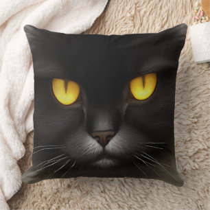 Funny Angry Fluffy Black Persian Kitty Cat Face Cushion