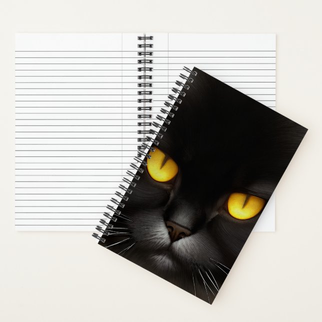 Funny Angry Fluffy Black Persian Kitty Cat Face Notebook (Inside)
