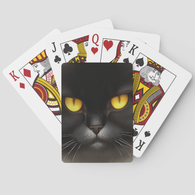 Funny Angry Fluffy Black Persian Kitty Cat Face Playing Cards (Back)