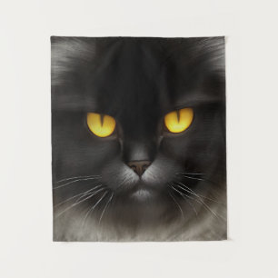 Funny Angry Fluffy Black Persian Kitty Cat Face Tapestry