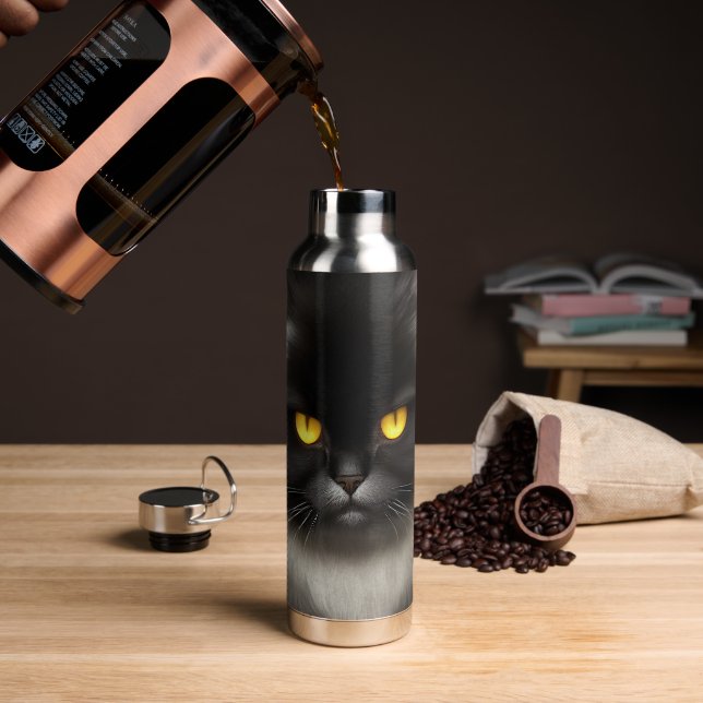 Funny Angry Fluffy Black Persian Kitty Cat Face Water Bottle (Coffee)