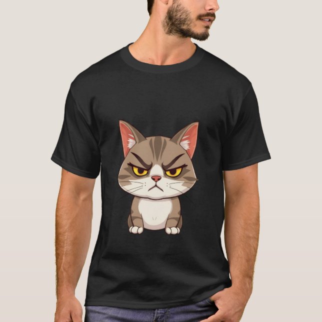Funny Angry Grumpy Brown Cat Stare ✨🐾😠 T-Shirt (Front)