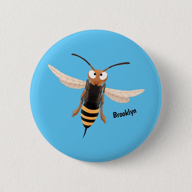 Funny angry hornet wasp cartoon illustration 6 cm round badge (Front)