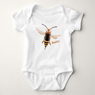 Funny angry hornet wasp cartoon illustration baby bodysuit