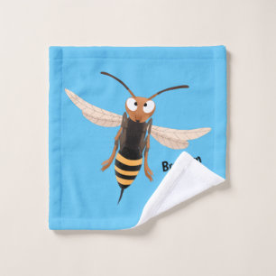 Funny angry hornet wasp cartoon illustration bath towel set