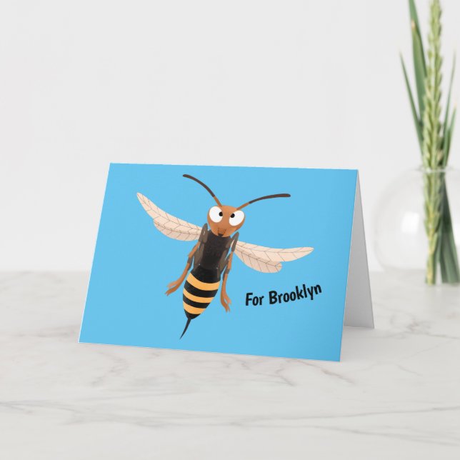 Funny angry hornet wasp cartoon illustration  card (Front)