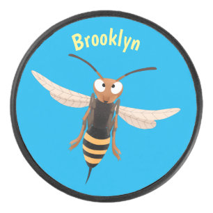 Funny angry hornet wasp cartoon illustration hockey puck