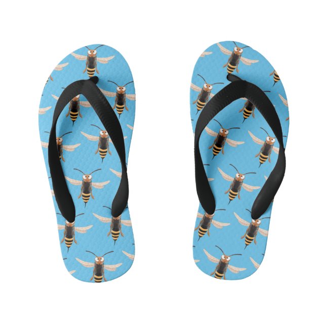 Funny angry hornet wasp cartoon illustration kid's flip flops (Footbed)