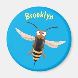 Funny angry hornet wasp cartoon illustration magnet