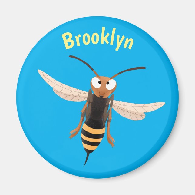 Funny angry hornet wasp cartoon illustration magnet (Front)