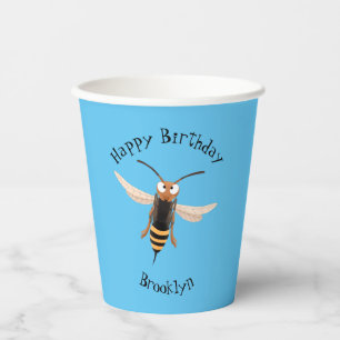 Funny angry hornet wasp cartoon illustration  paper cups