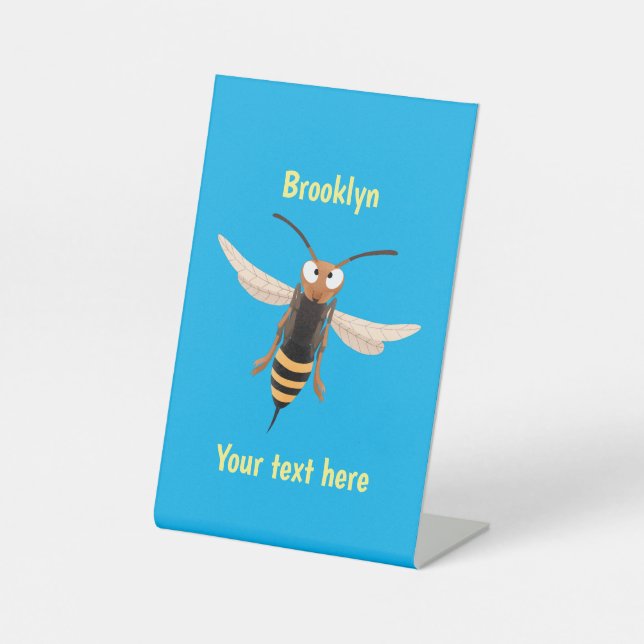 Funny angry hornet wasp cartoon illustration pedestal sign (Front)