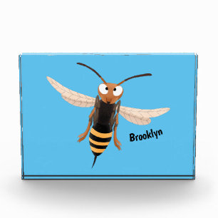 Funny angry hornet wasp cartoon illustration photo block