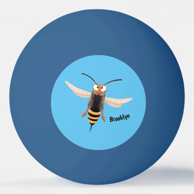 Funny angry hornet wasp cartoon illustration ping pong ball (Front)