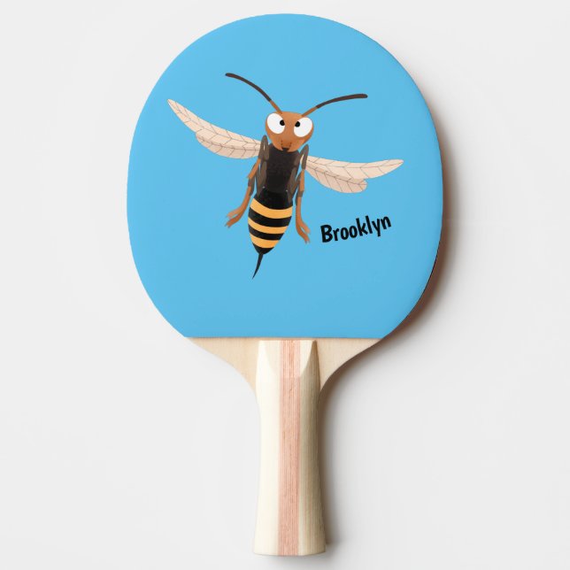 Funny angry hornet wasp cartoon illustration ping pong paddle (Front)