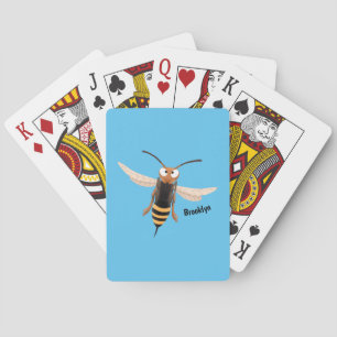 Funny angry hornet wasp cartoon illustration playing cards