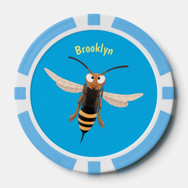 Funny angry hornet wasp cartoon illustration  poker chips (Front)
