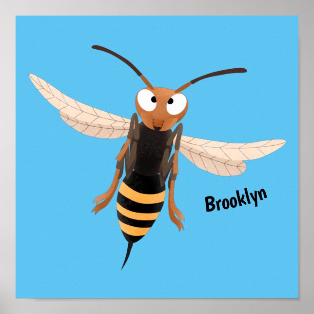 Funny angry hornet wasp cartoon illustration poster (Front)