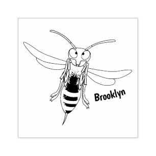Funny angry hornet wasp cartoon illustration rubber stamp