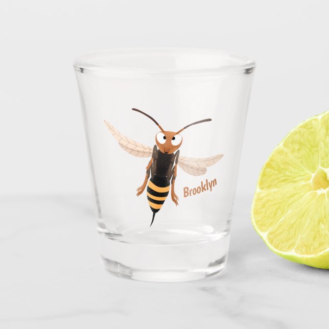Funny angry hornet wasp cartoon illustration shot glass (Front)