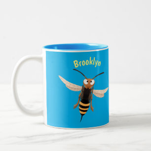 Funny angry hornet wasp cartoon illustration  Two-Tone coffee mug