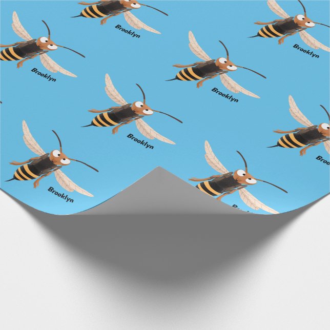 Funny angry hornet wasp cartoon illustration wrapping paper (Corner)