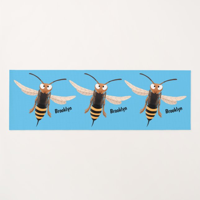 Funny angry hornet wasp cartoon illustration yoga mat (Front (Horizontal))